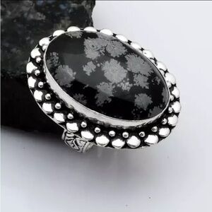 Snowflake Obsidian Gemstone Ring Size-6.75 Handcrafted In India New With Tags